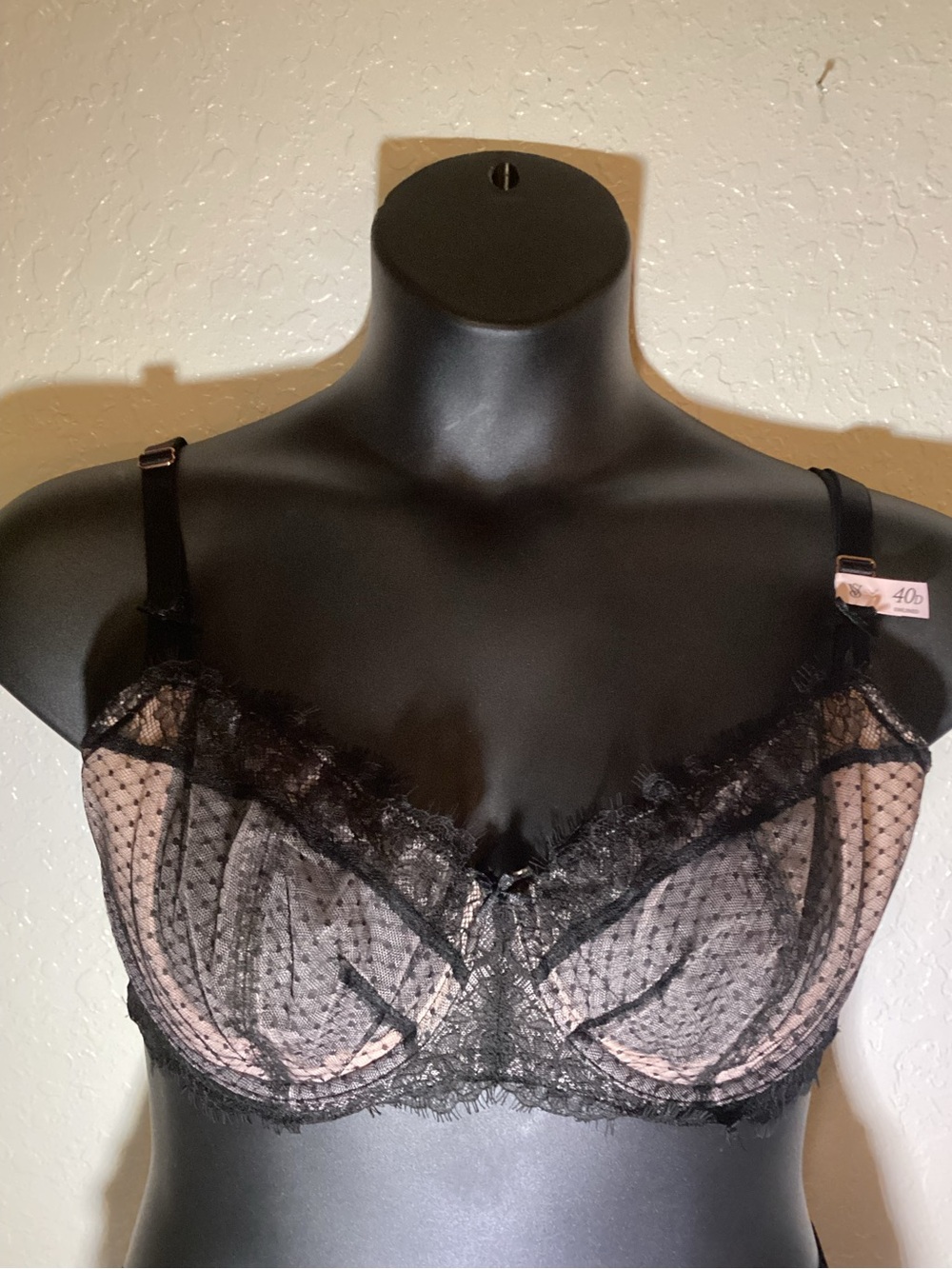 Victoria's Secret Black Sheer Lace Underwire Bra with Nude Lining